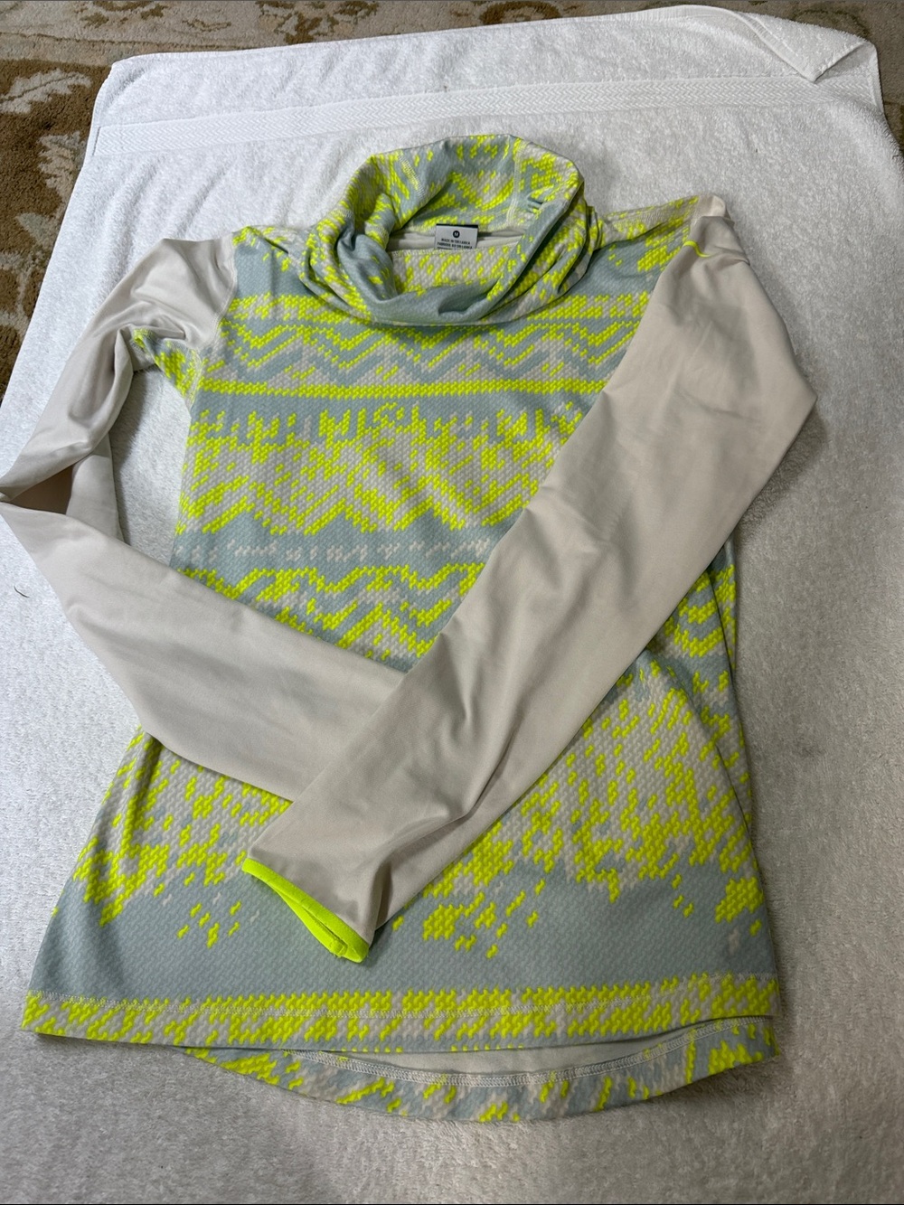 Nike Women's Neon Yellow, Light Gray & Cream Cowl Neck workout shirt